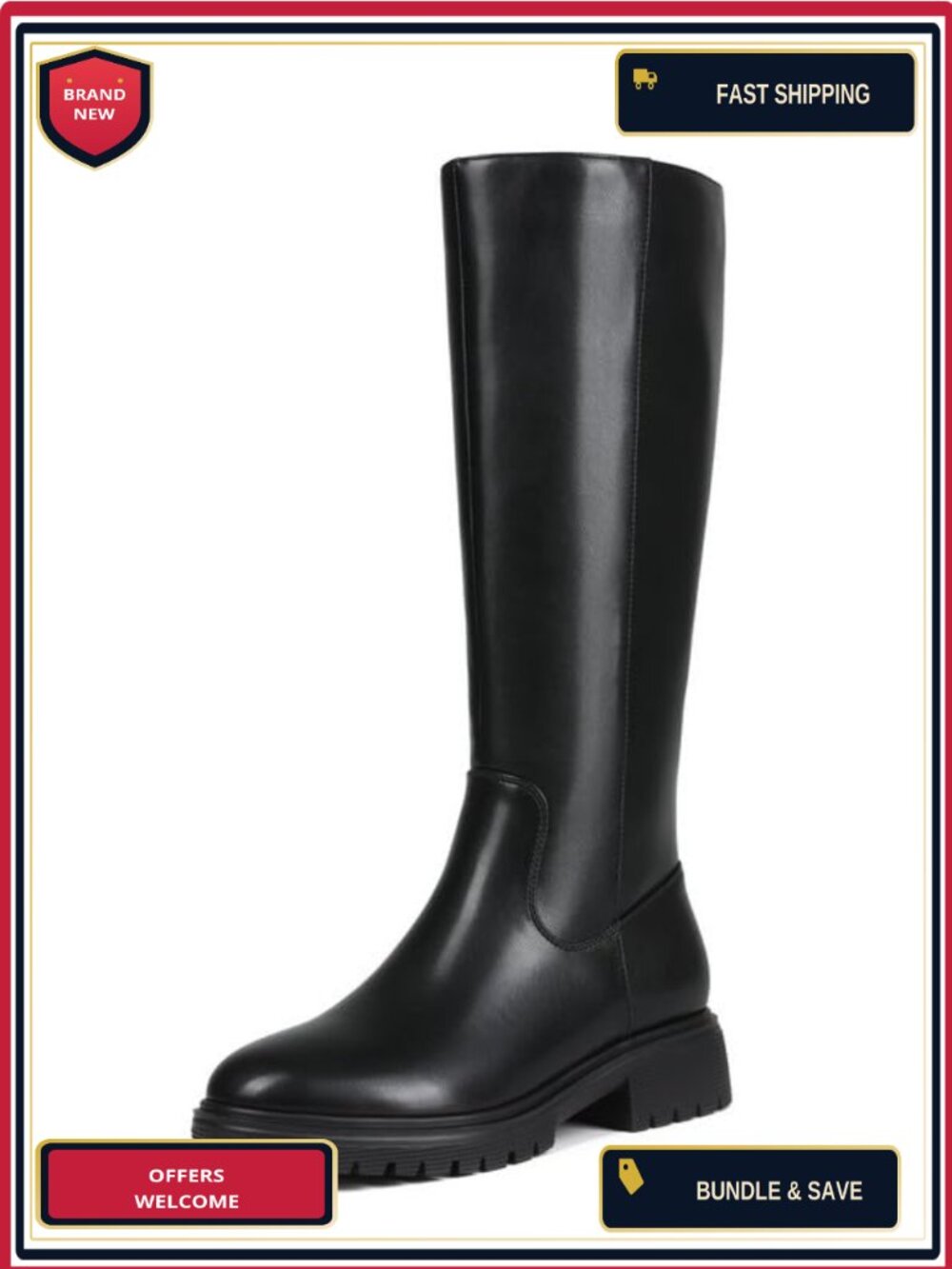 Knee High Boots Women Platform Round Toe Low Flat Heel Fall Riding Fashion Tall